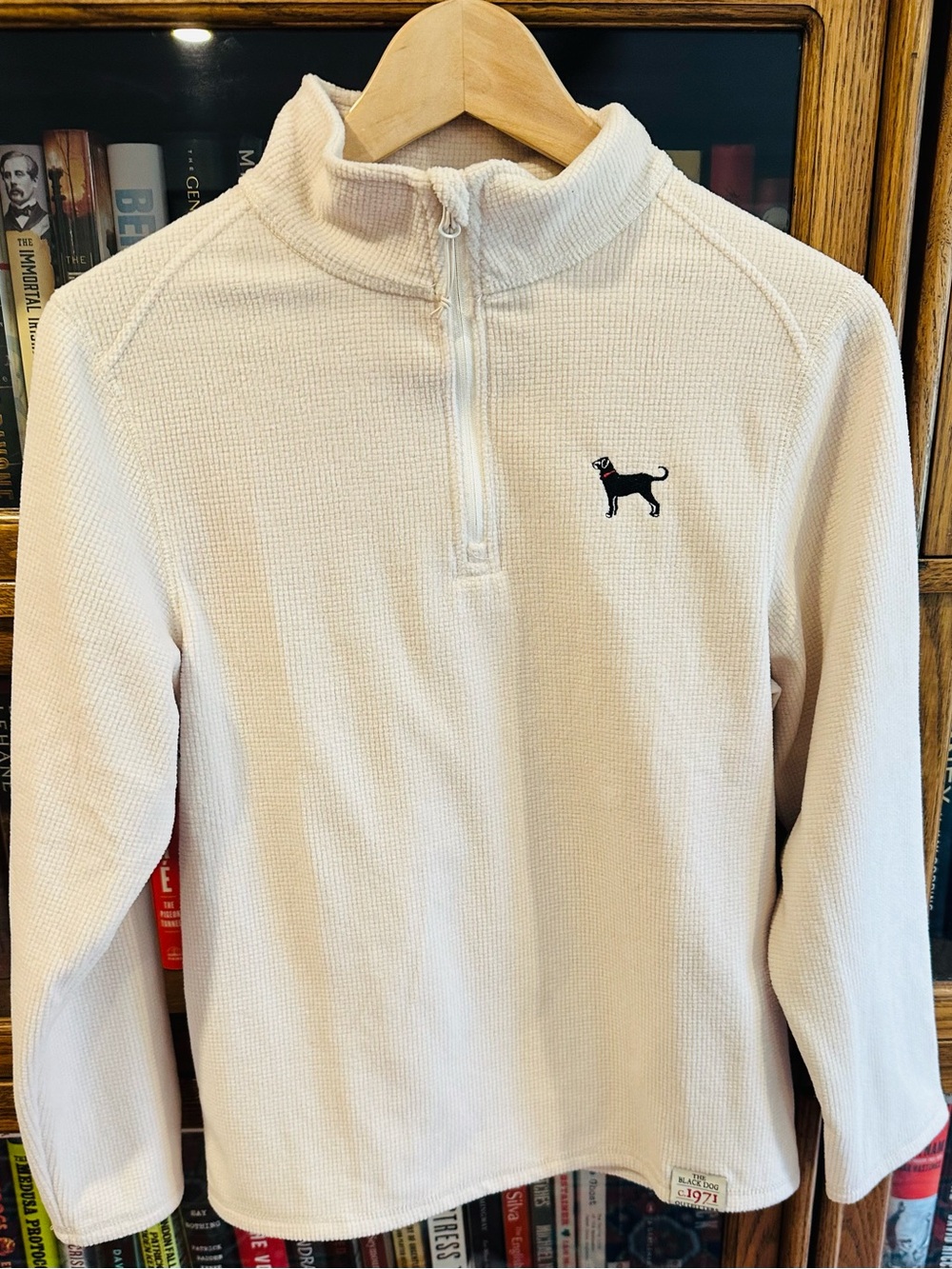 Kids Cream Quarter-Zip Sweater with Black Dog Logo with Tag